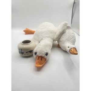 Vintage Goose Decor Bundle Plush Ceramic Planter Figurine White Orange Blue